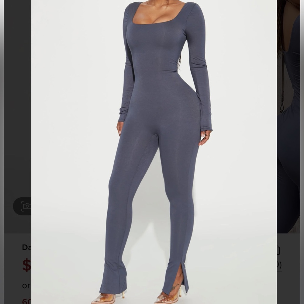 Slate blue square neck jumpsuit